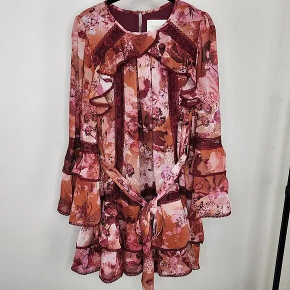 NWT BHLDN Camila Long Sleeve Chiffon Mini Dress Pink Medium - Picture 6 of 16